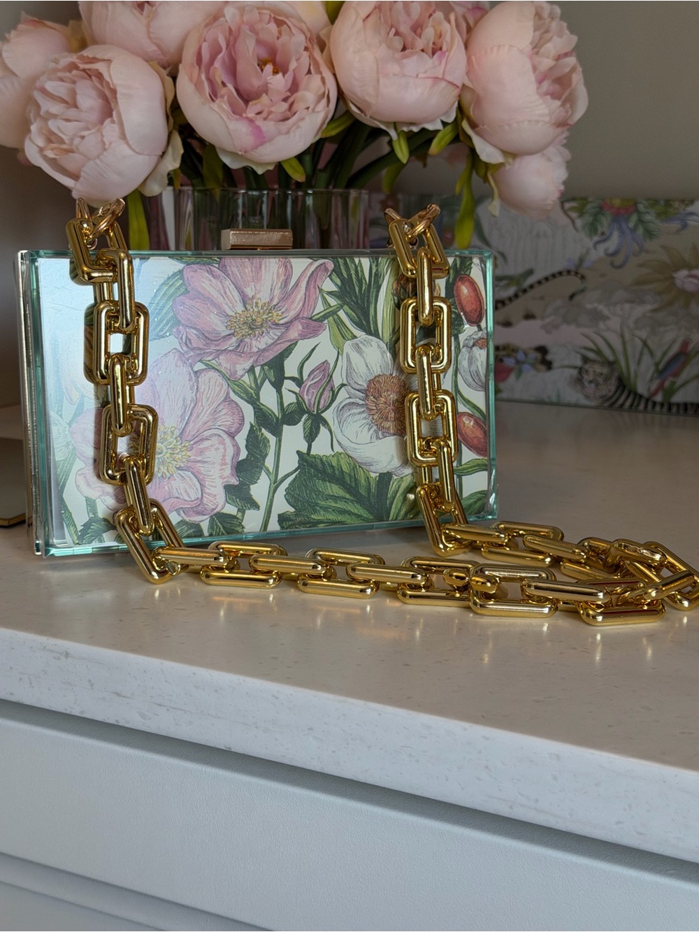 Floral Acrylic Mini Decor Display Box or Bag with chain of your choosing!